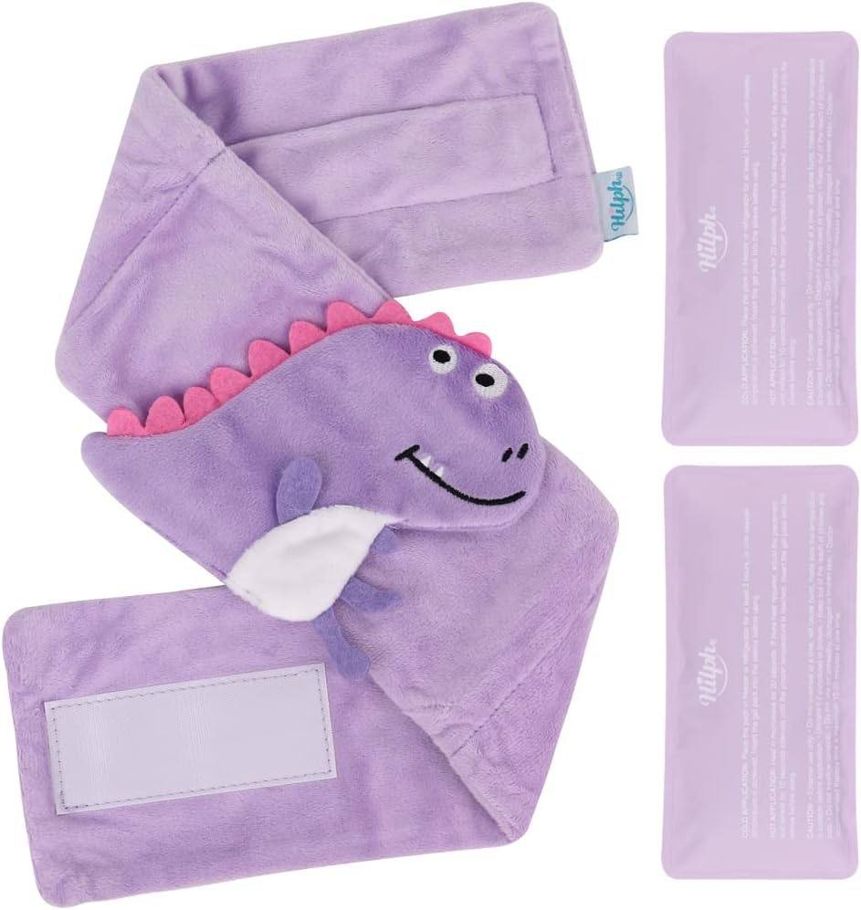 Hilph Baby Colic, Gas and Upset Stomach Relief, Heated Warmer Tummy Wrap with 2 Gel Packs for Newborns and Infants, Baby Heating Pad Swaddling Belt Natural Relief (Purple Dinosaur)