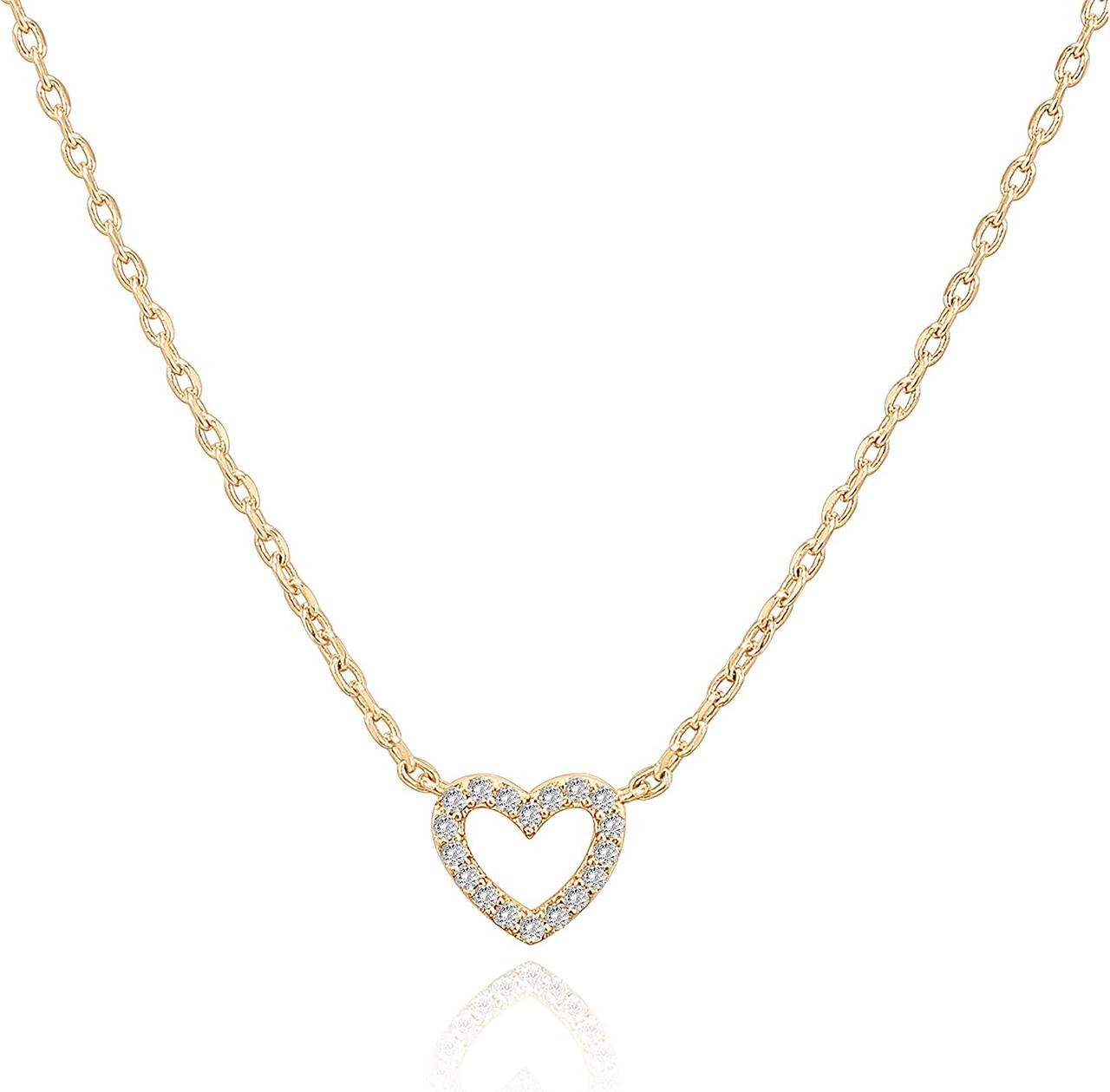 PAVOI 14K Gold Plated Cubic Zirconia Heart Necklace | Cute Dainty Love Pendant Necklaces for Women