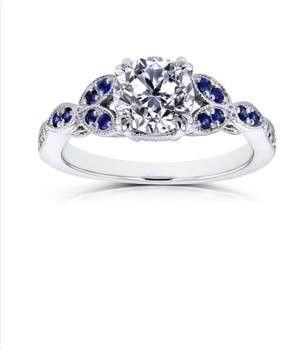 Kobelli Antique Style Round Diamond and Blue Sapphire Engagement Ring 1 1/5 C