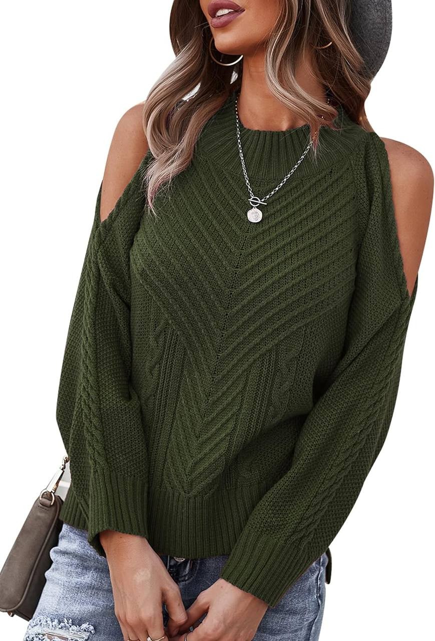 Womens Sexy Off Shoulder Pullover Sweater Casual Crew Neck Long Sleeve Knit Tops