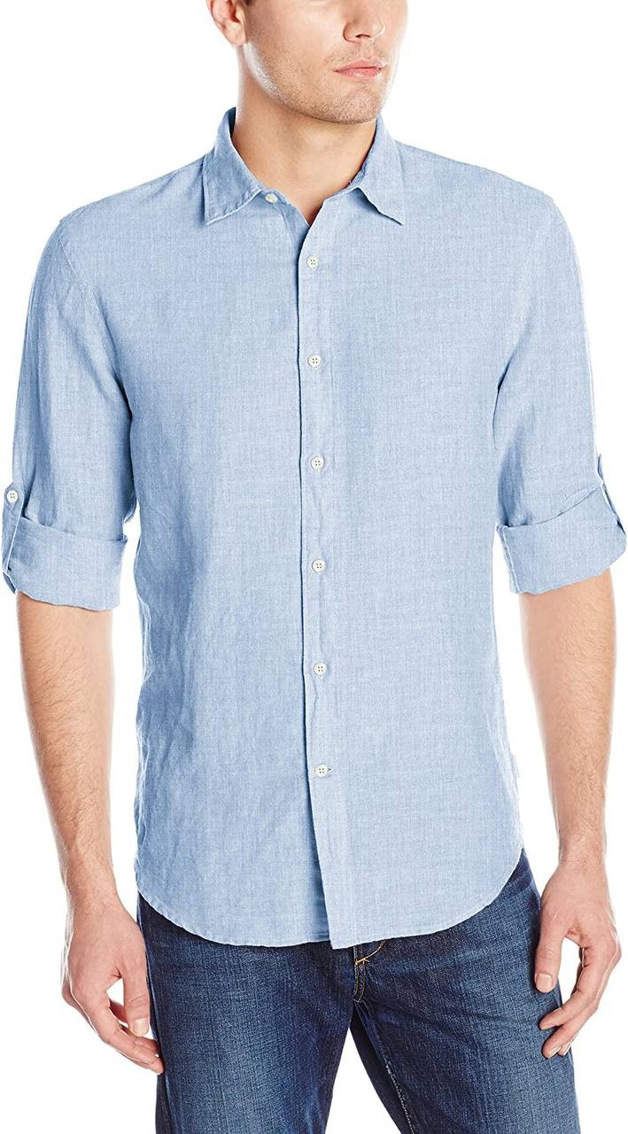 Perry Ellis Men's Roll Sleeve Solid Linen Cotton Button-Down Shirt (Size Small-Xx-Large)