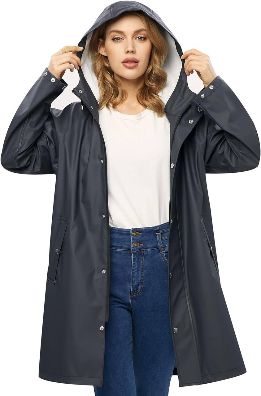 UNIQUEBELLA Women Long Rain Jackets for Waterproof, Raincoat Long Hooded Rain Coats Outdoor Windbreaker Trench Coat