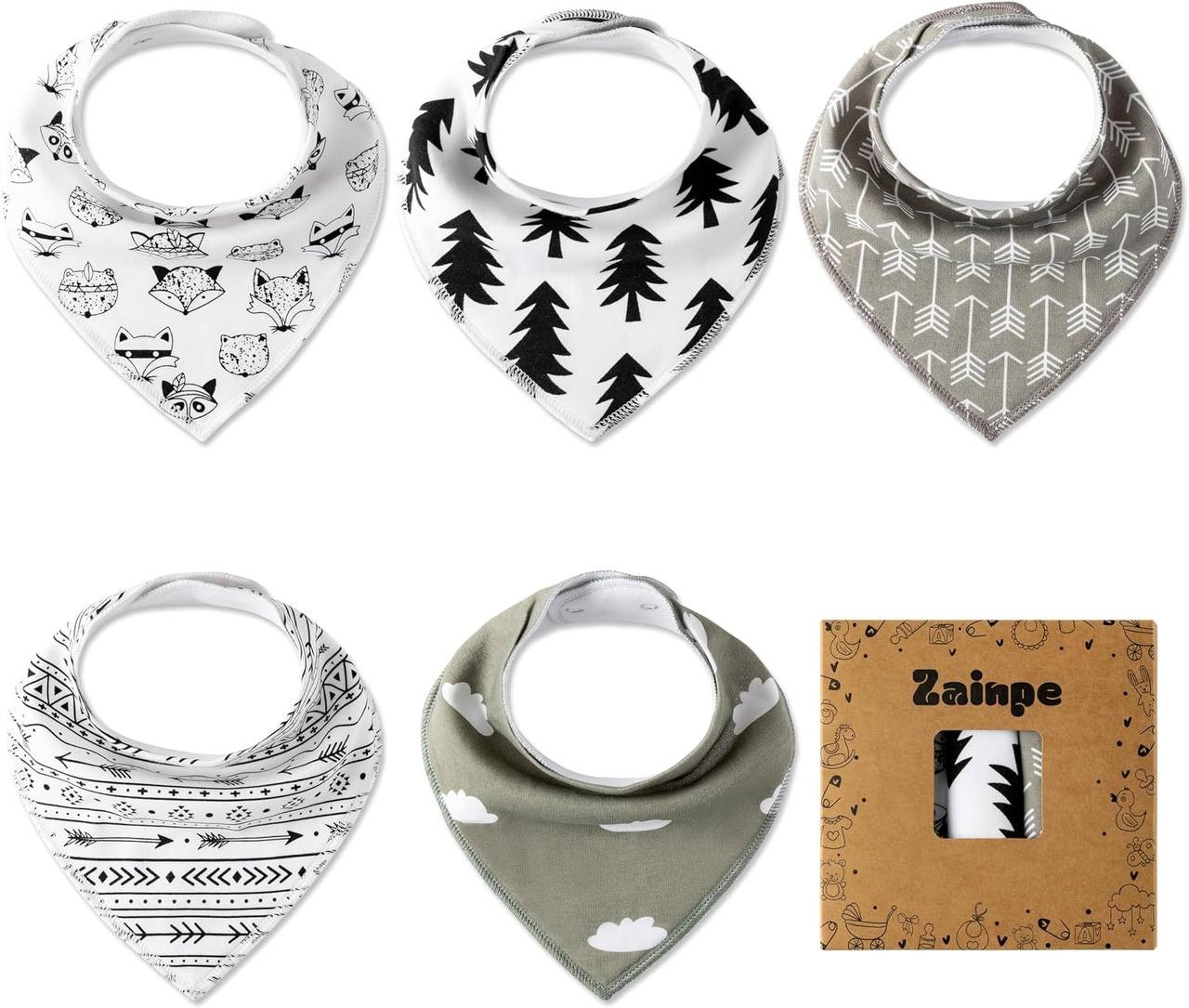 Zainpe 5Pcs Baby Bandana Cotton Drool Bibs Soft Absorbent Infant Bibs Saliva Towels