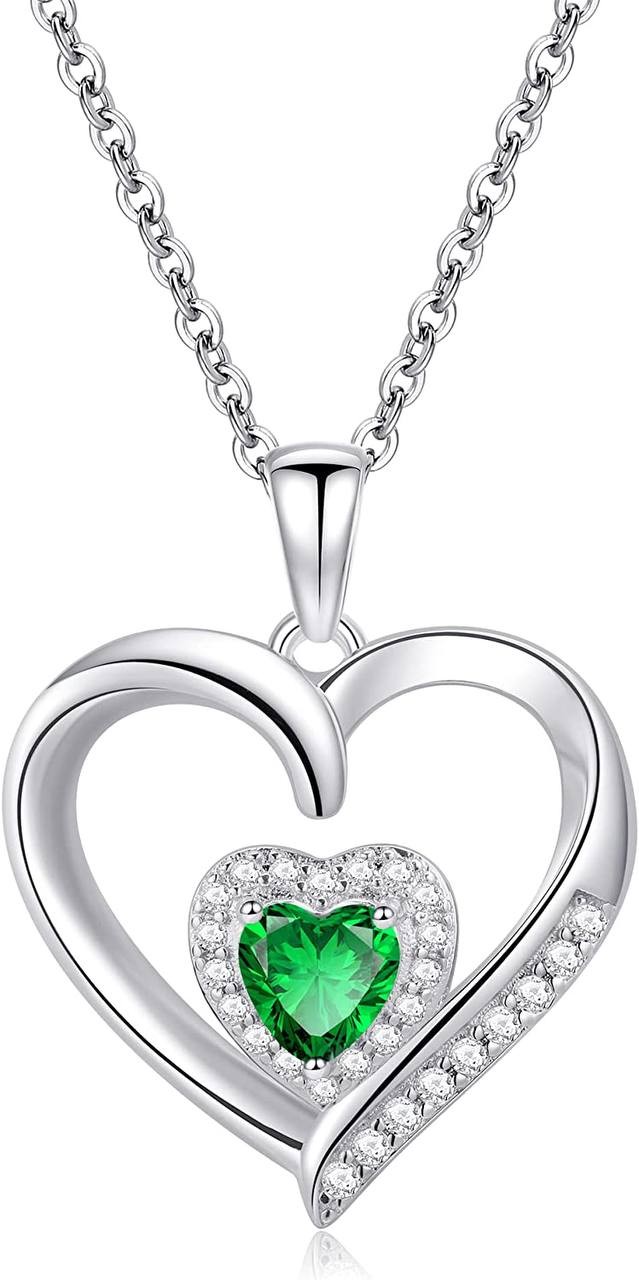 Heart Birthstone Necklace for Women, S925 Sterling Silver Necklace Birthstone Necklace Heart Necklace for Women Teen Girls Birthday Jewelry Gifts for Women Teen Girls