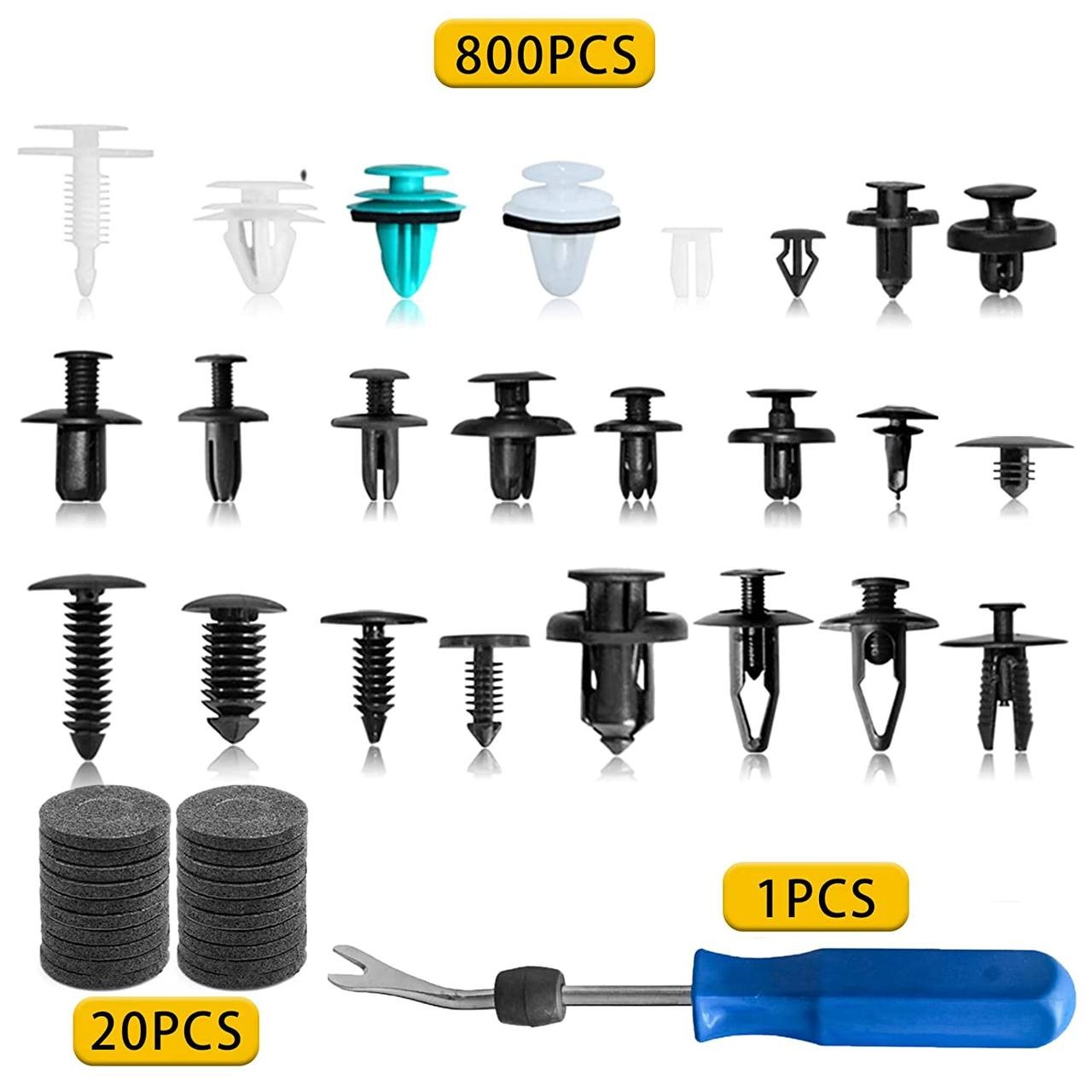 Car Retainer Clips 821PCS Plastic Fasteners Kit 24 Most Popular Sizes Fender Rivet Clips Auto Push Pin Rivets Kit with 1 Fastener Remover for GM Ford Toyota Honda Chrysler Honda