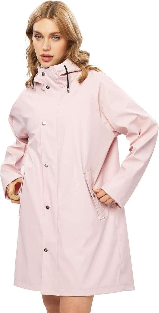 UNIQUEBELLA Women Long Rain Jackets for Waterproof, Raincoat Long Hooded Rain Coats Outdoor Windbreaker Trench Coat