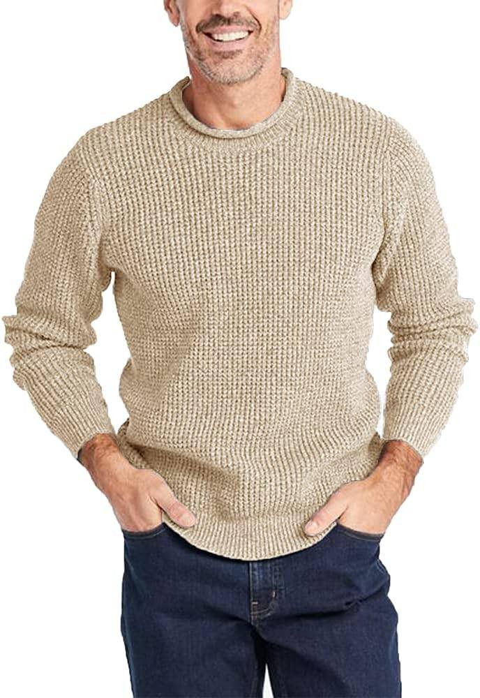 Mens Long Sleeve Cable Knit Sweater Pullover Fisherman Tops Crewneck Sweater Regular Fit
