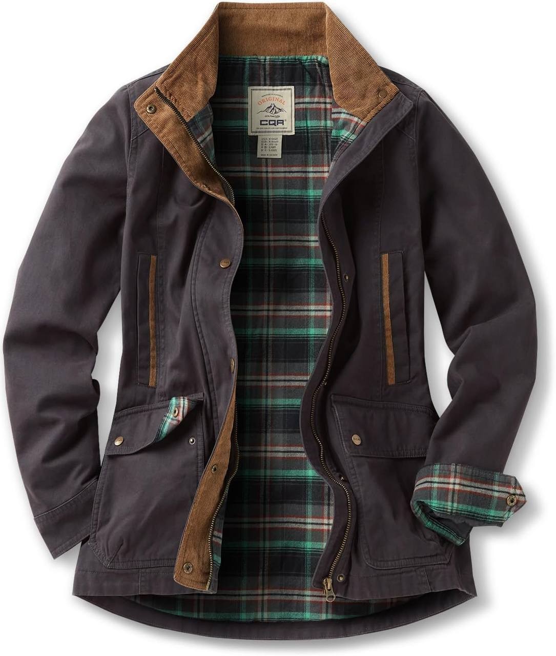 CQR Women's Twill All Cotton Flannel Shirt Jacket, Soft Long Sleeve Shirts, Corduroy Lined Outdoor Shirt Jackets