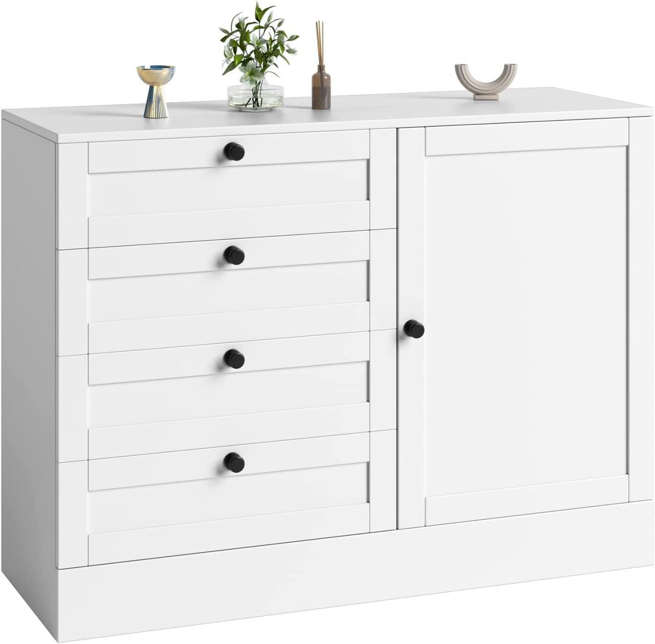 HOSTACK Storage Cabinet， Modern Chest of Drawers， 4 Drawer Dresser &amp; Clothes Organizers for Bedroom， Large Buffet Sideboard， Floor Cabinet for Living Room， Bedroom， Closet， Kitchen， White