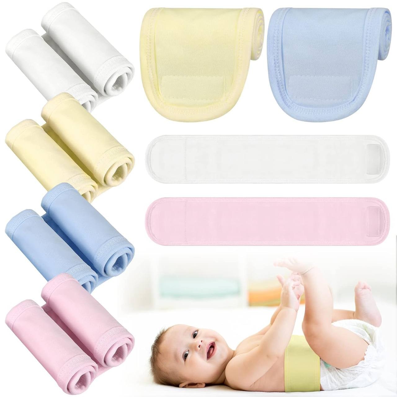 8 Pieces Cotton Baby Umbilical Cord Belly Band Soft Infant Belly Protector Baby Belly Button Band Newborn Navel Belt for 0-12 Months Babies, 4 Styles
