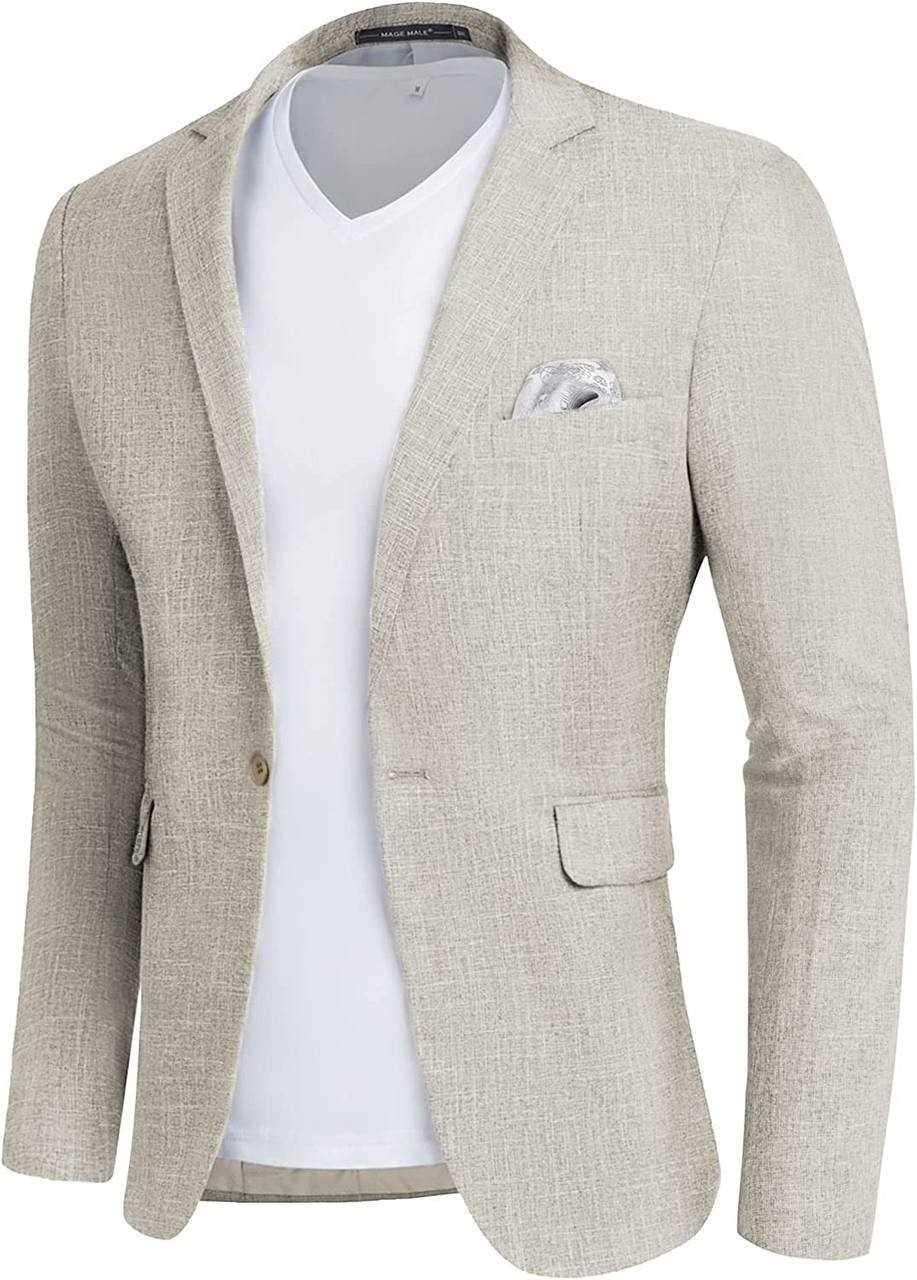 MAGE MALE Men's Slim Fit Blazer Jackets Suit One Button Lightweight Sport Coats Casual Blazer