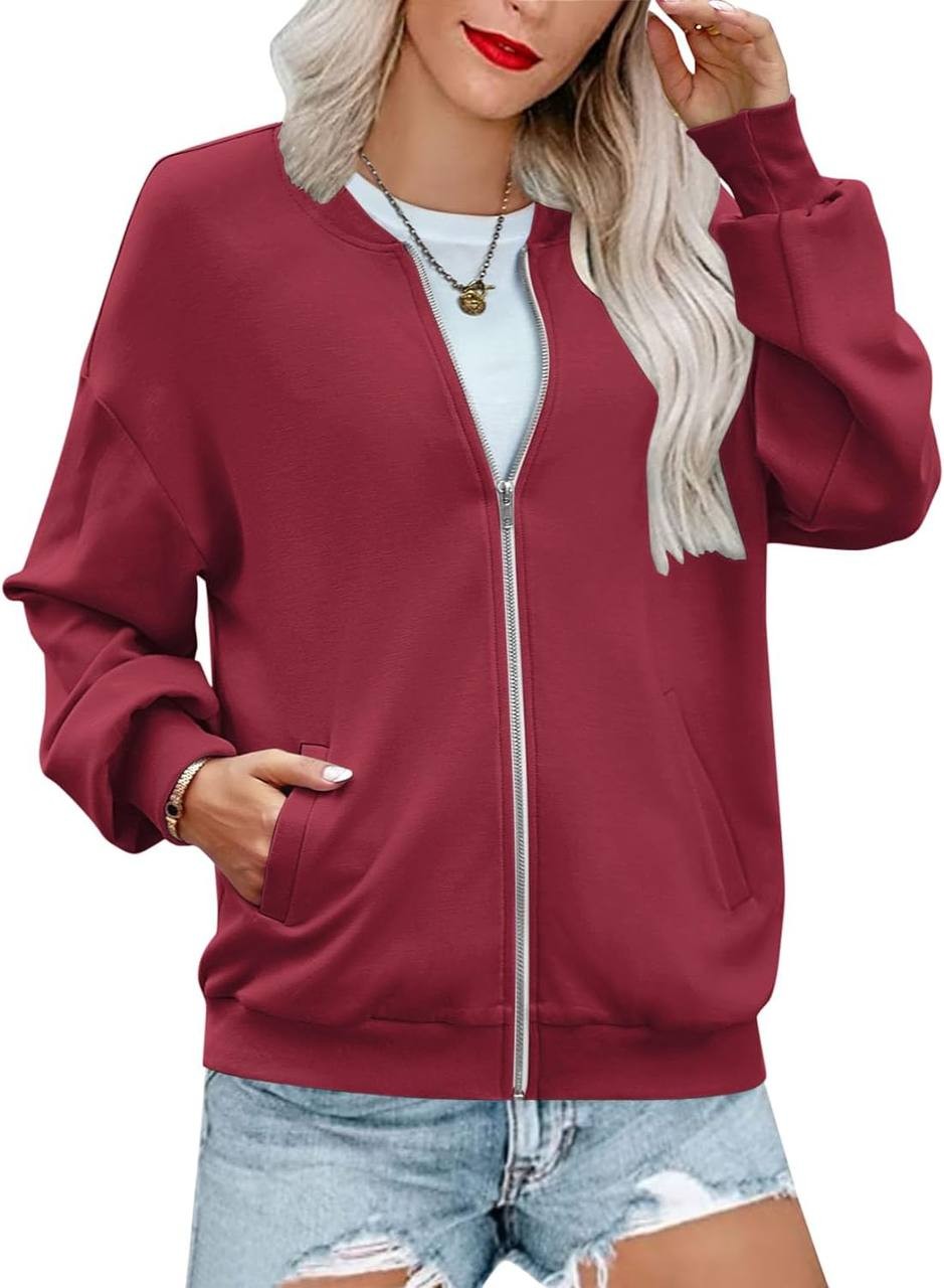 ORANDESIGNE Women's Zip Up Color Block/Solid Color Sweatshirt Long Sleeve Casual Jacket Tops Cute Fashion Loose Tunics