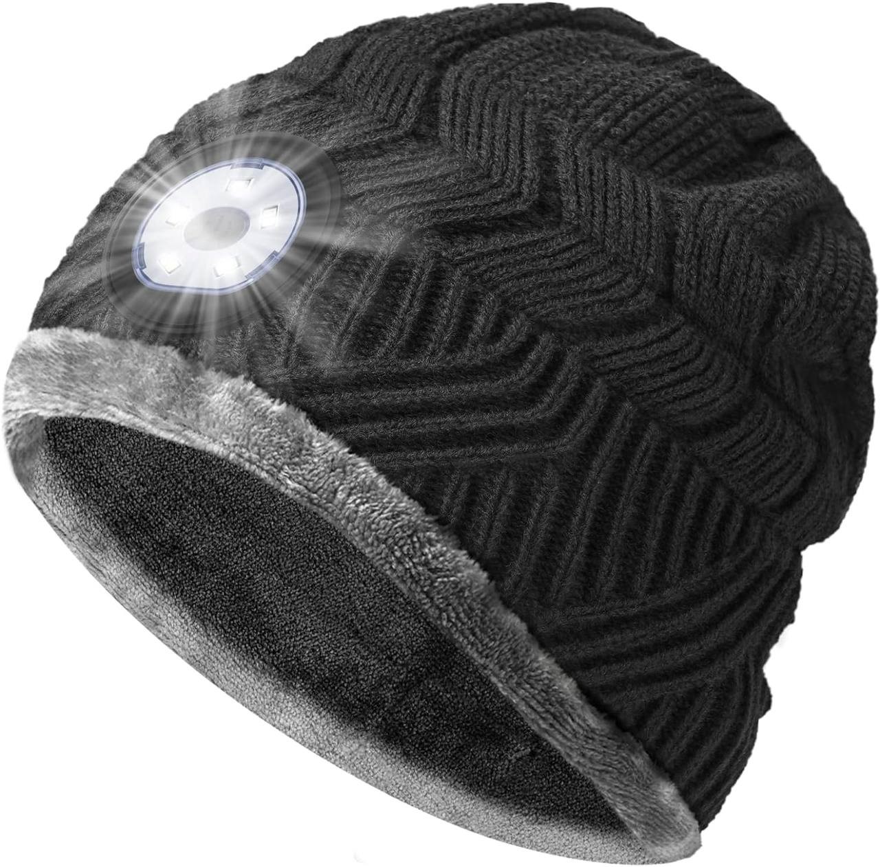 LED Beanie Hat with Light - Stocking Stuffers Gifts for Men Women Flashlight Beanie with Headlamp Winter Cap for Running Hunting Camping, Rechargeable Hat with Headlight Christmas Gifts for Dad Kids