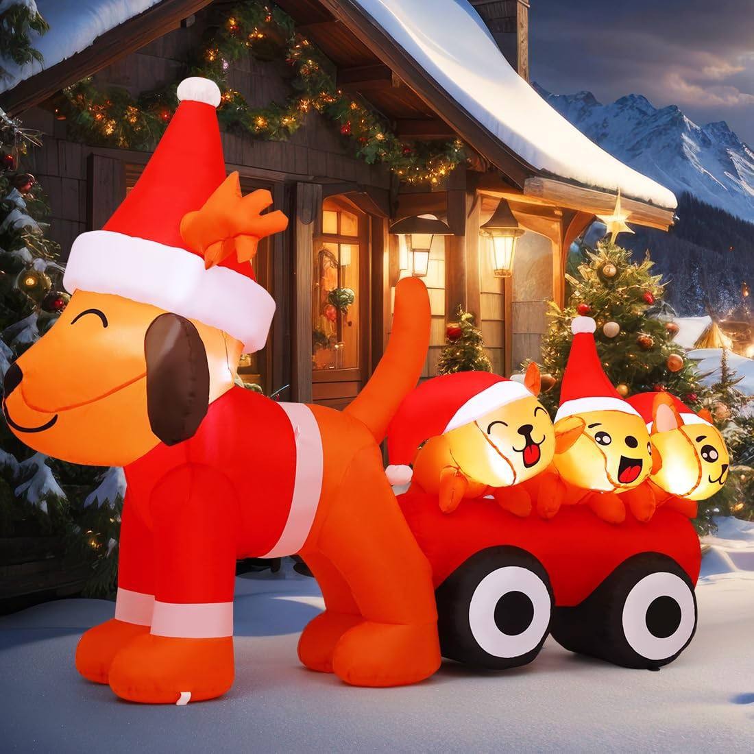 COMIN 6.1ft Christmas Inflatables Outdoor Decorations, Blow Up Antler Dog Inflatable with Built-in LEDs for Christmas Indoor Outdoor Yard Lawn Garden Decorations