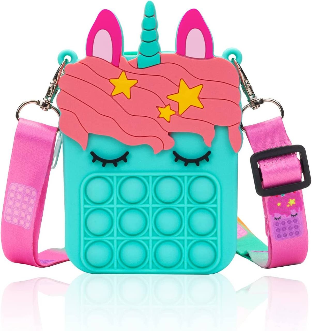 Civan Small Pop Purse, Unicorn Pop Purse for Girl and Women Pop Bag with Unicorn Pop Toy, Shoulder Bag Fidget Toys Pop Fidget Backpack Toy for ADHD Anxiety School Backpack Silicone Bag Pop for Girls