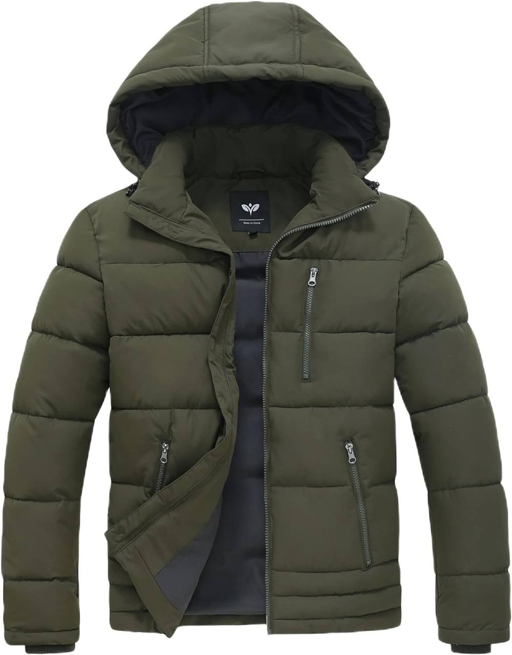 GGleaf Men's Winter Puffer Jacket Quilted Thicken Down Coat Insulated and Water Repellent Jacket with Hood