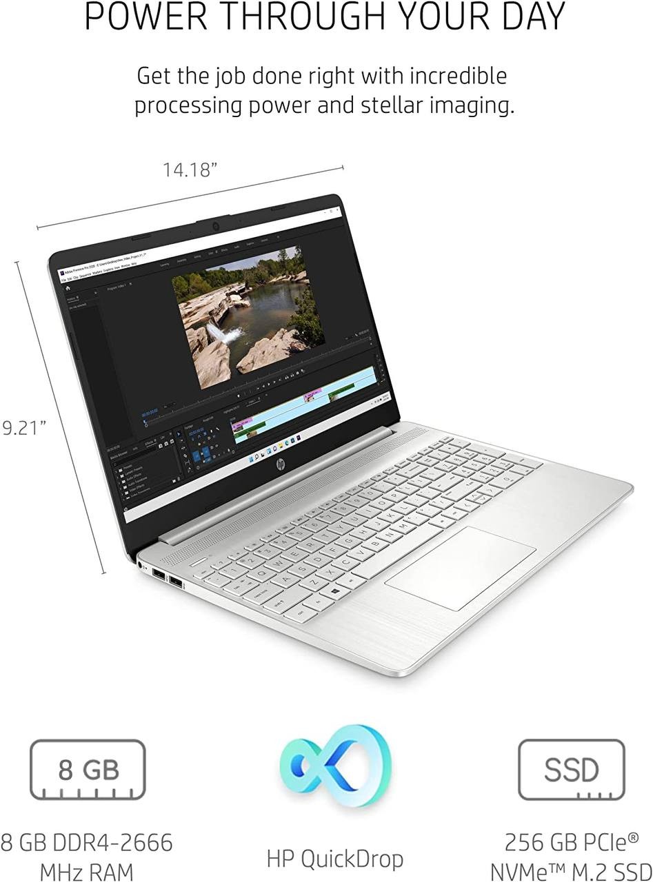 HP 15.6 Inch Laptop, Intel Iris Xe Graphics, 11th Generation Intel Core Processor, 8 GB RAM, 256 GB SSD, Windows 11 Home (15-dy2024nr, Natural silver)