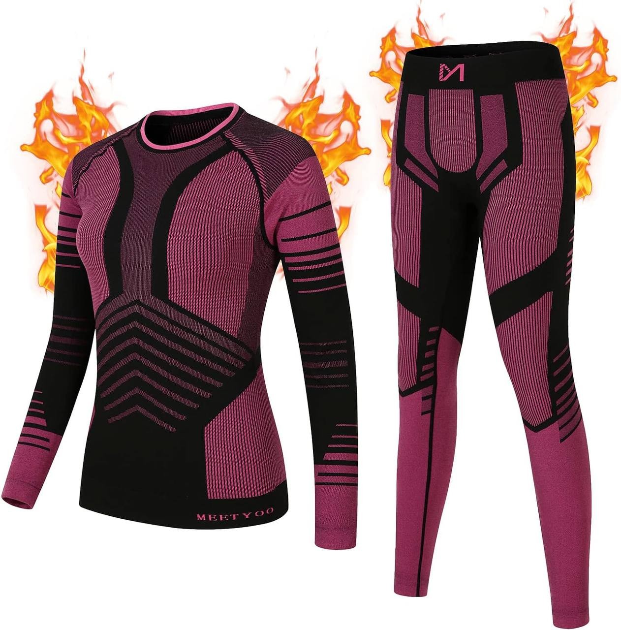 MEETWEE Thermal Underwear for Women, Long Johns Ski Cold Weather Gear Set Base Layer Warm Winter Top and Bottom Running