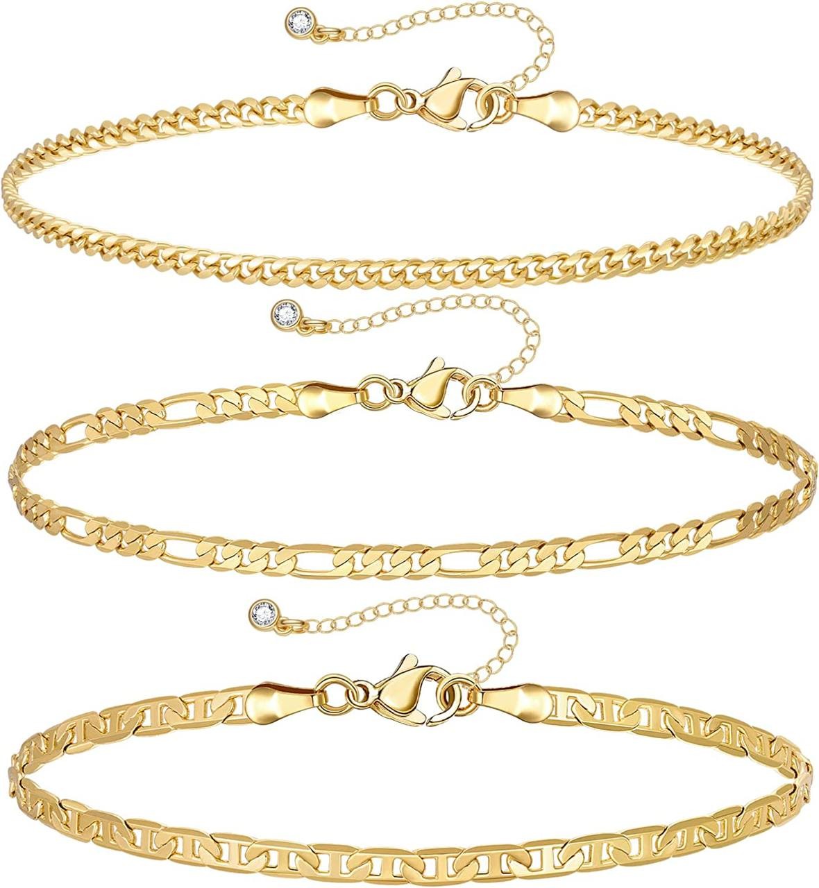KissYan Gold Layered Ankle Bracelets for Women, Dainty 14k Gold Plated Layering Anklets Set Adjustable Fashion Cuban Link Snake Tennis Chain Ankles Summer Beach Foot Jewelry Gifts for Women Girls
