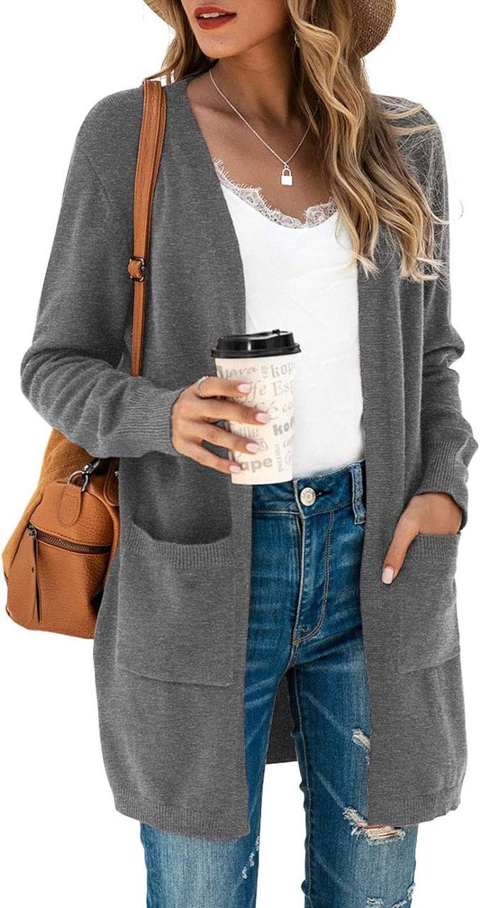 TASAMO Womens Color Block Striped Draped Kimono Cardigan Long Sleeve Open Front Casual Knit Sweaters Coat Soft Outwear