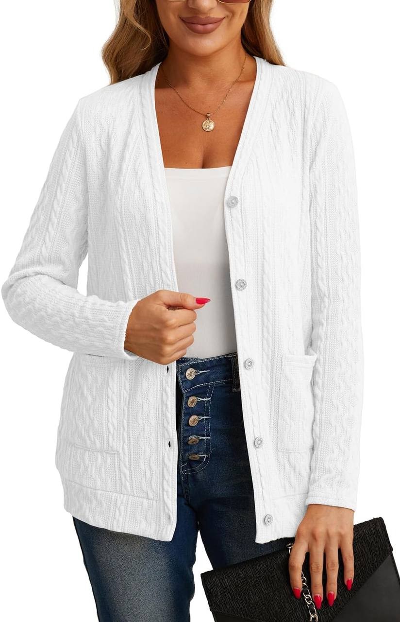 GRECERELLE Women's Lightweight Cardigan Sweater Casual Long Sleeve Knit Cardigan Open Front Outwear Jacket with Pockets
