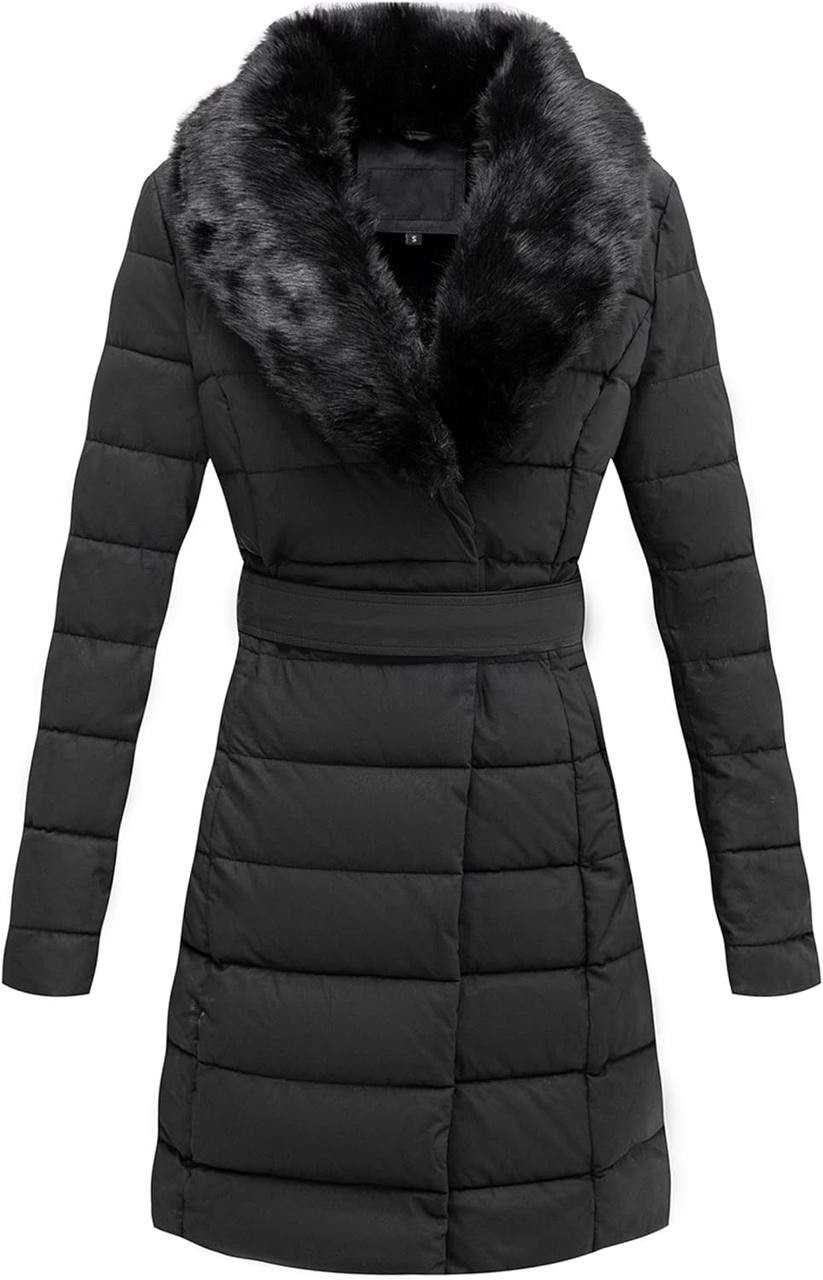 Bellivera Women's Puffer Jacket Faux Leather Bubble Padding Sherpa-Lined Coat with Removable Fur Collar
