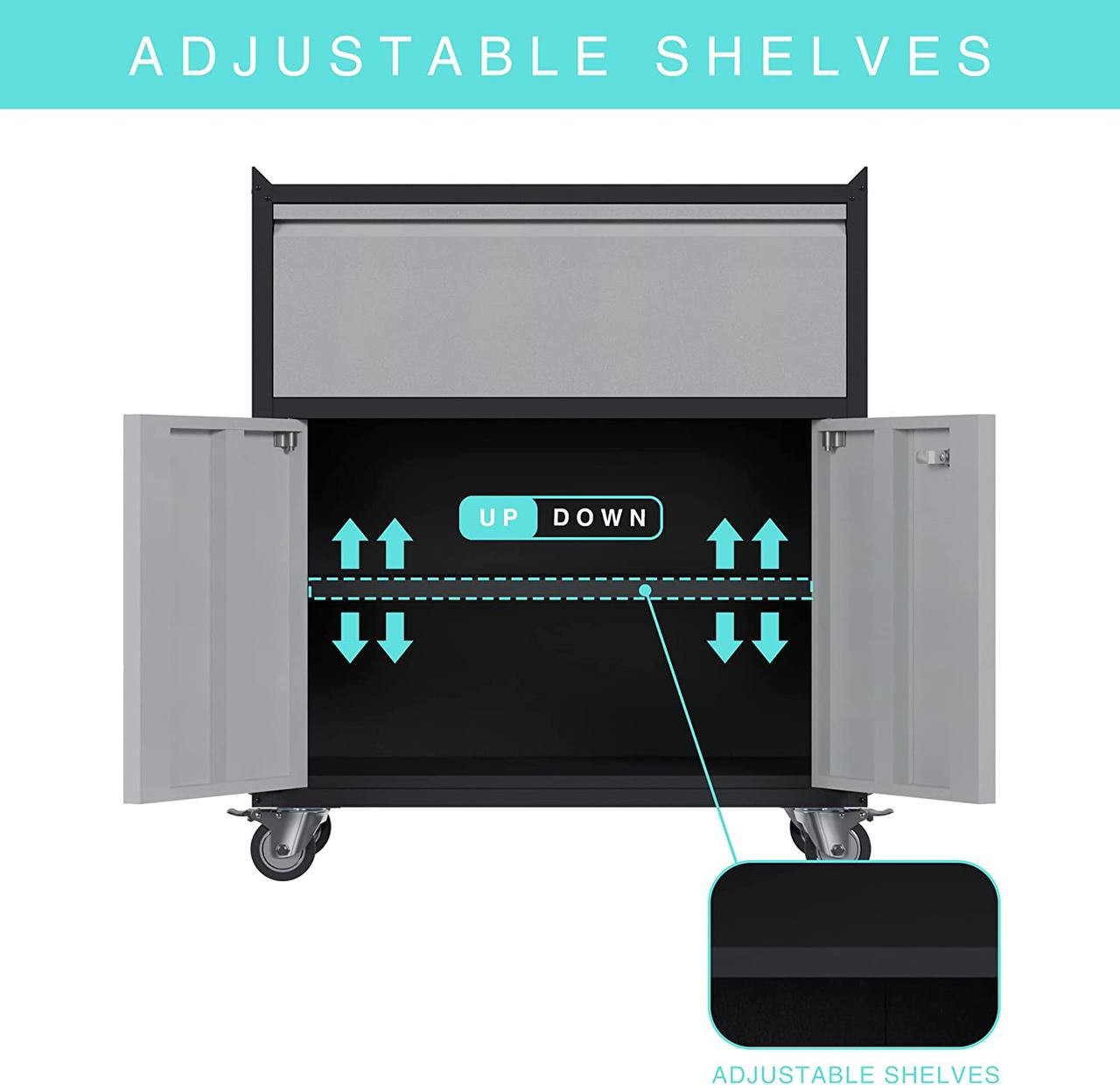 GangMei Rolling Lockable Metal Storage Cabinet with 1 Drawer and 2 Doors， Perfect for Garage， Home， Warehouse， Basement(a Drawer and 2 Door)…